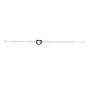 Ceranity Silver - Bracelet Argent Coeur Céramique Noire 16+3Cm